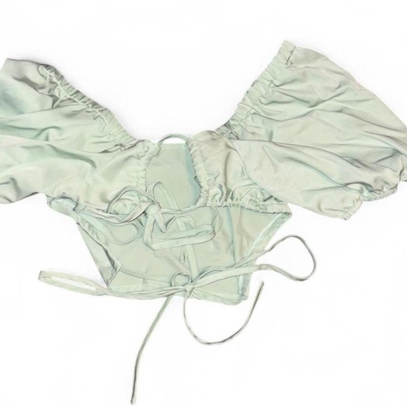 Light Green Puff Sleeve Crop Top - Picture 5 of 5